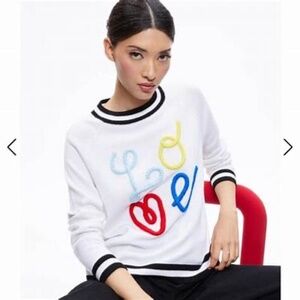 Alice + Olivia Albina Crochet Love Raglan Pullover Sweater Medium